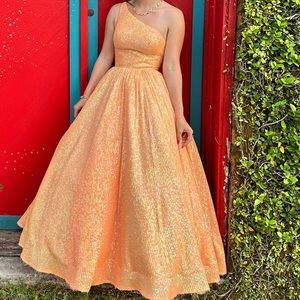 Orange one shoulder Sherri hill ball gown